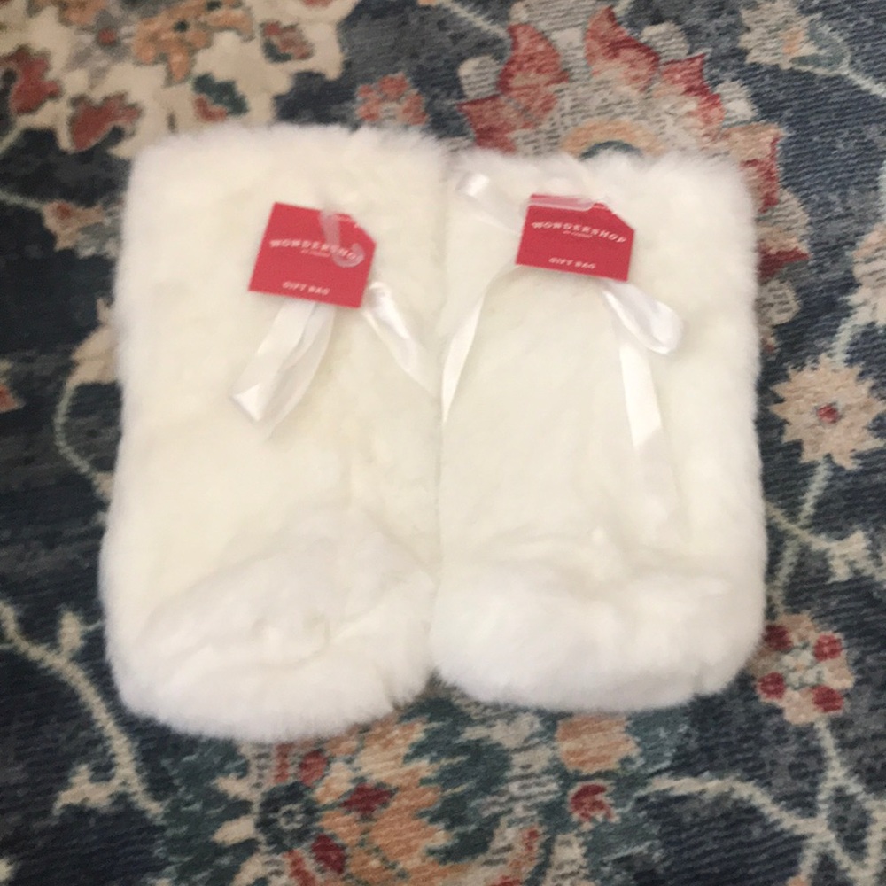 White Faux Fur Wine Bag Set of 2